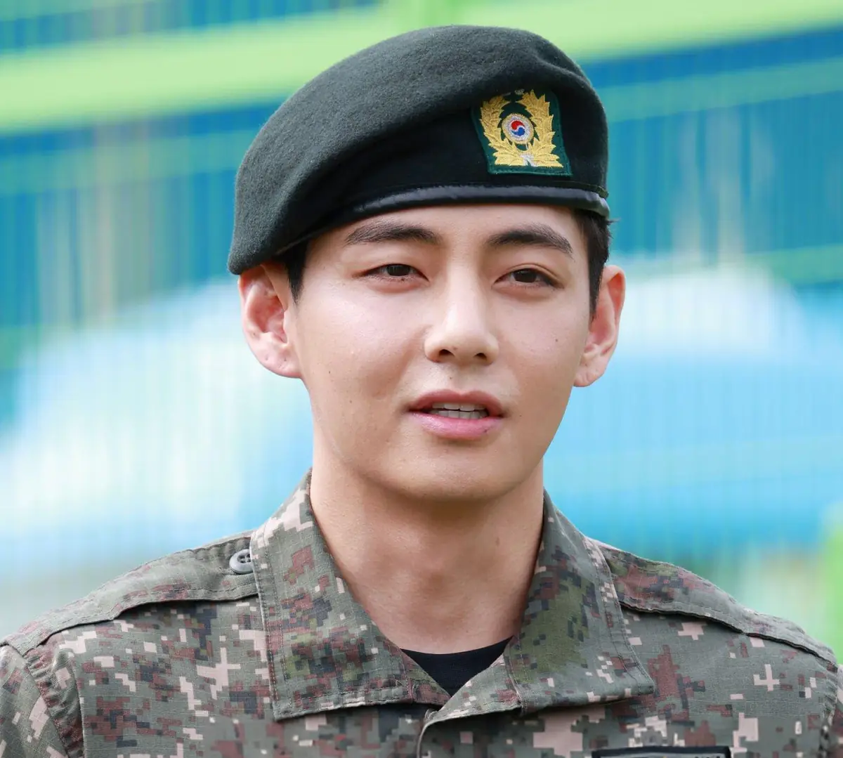 V (Kim Taehyung) of BTS attends a military discharge ceremony held at the soccer field of Sinbuk-eup Sports Park in Chuncheon-si on June 10, 2025 in Chuncheon, South Korea.