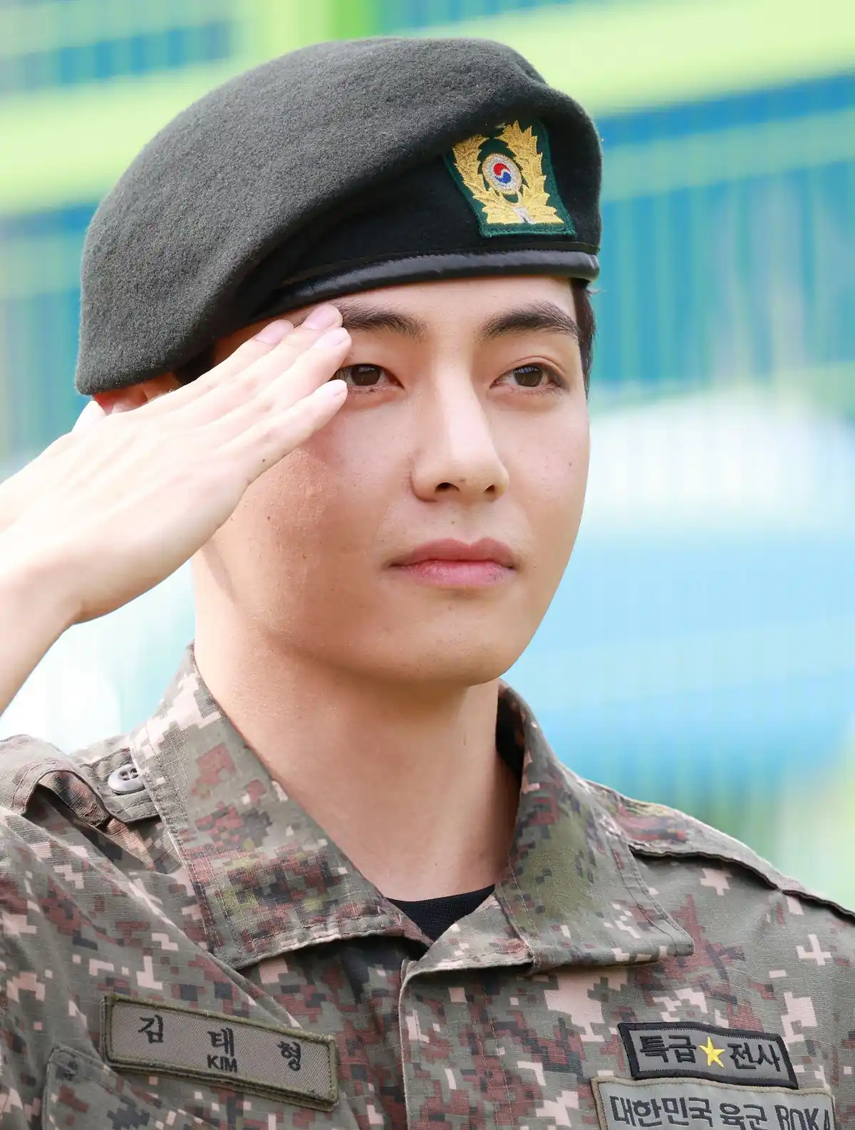 V (Kim Taehyung) of BTS attends a military discharge ceremony held at the soccer field of Sinbuk-eup Sports Park in Chuncheon-si on June 10, 2025 in Chuncheon, South Korea.