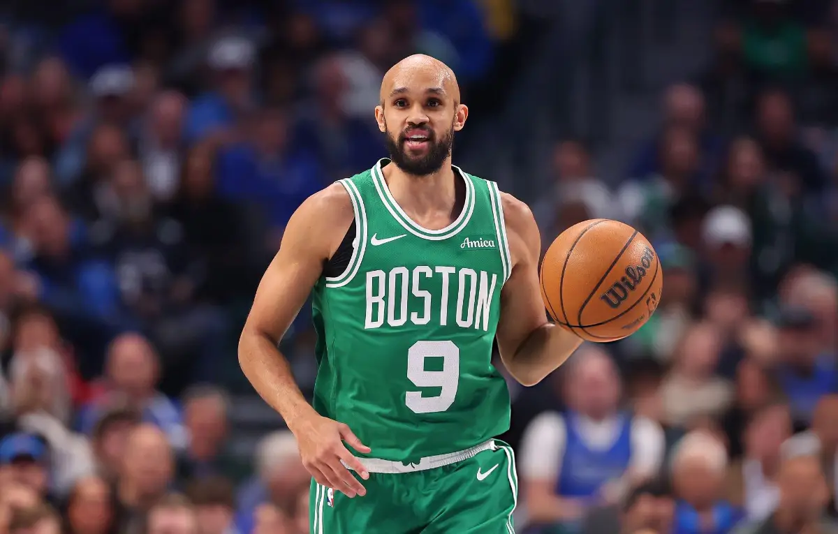 Derrick White #9 of the Boston Celtics