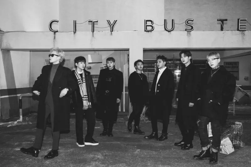 Block B members are Zico, Taeil, B-Bomb, Jaehyo, U-Kwon, Kyung, and P.O.