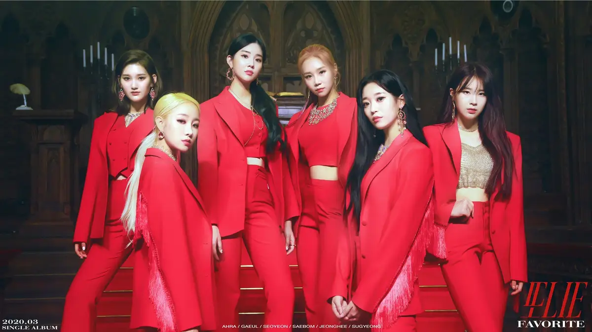 Favorite members are Gaeul, Saebom, Seoyeon, Sugyeong, Jeonghee, and Ahra.