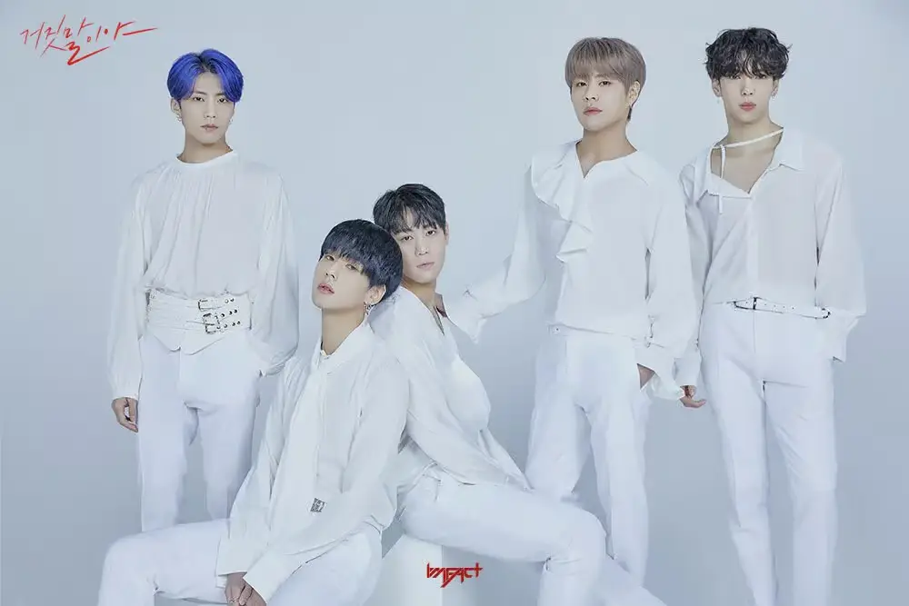 IMFACT members are Jian, Jeup, Taeho, Sang, and Ungjae.