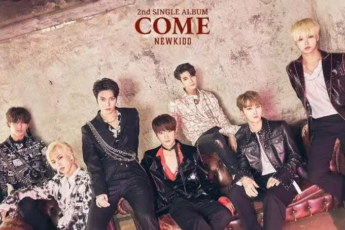 Newkidd members are Jinkwon, Choi Jiann, Minwook, Yunmin, Hwi, Woochul, and Kang Seungchan.