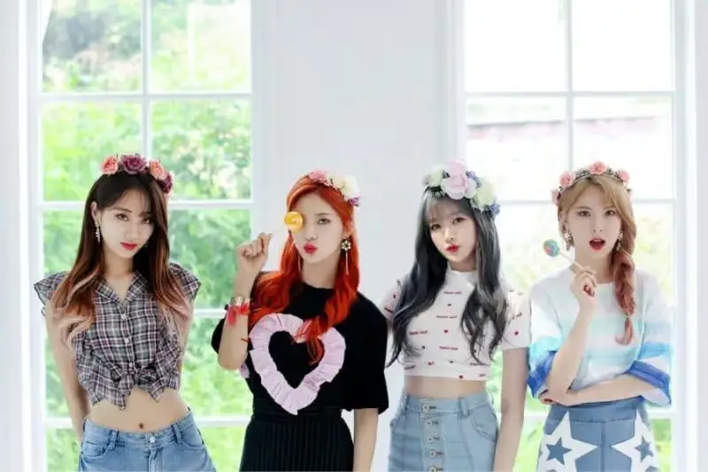 Nine Muses A members are Hyemi, Gyeongree, Sojin, and Keumjo.