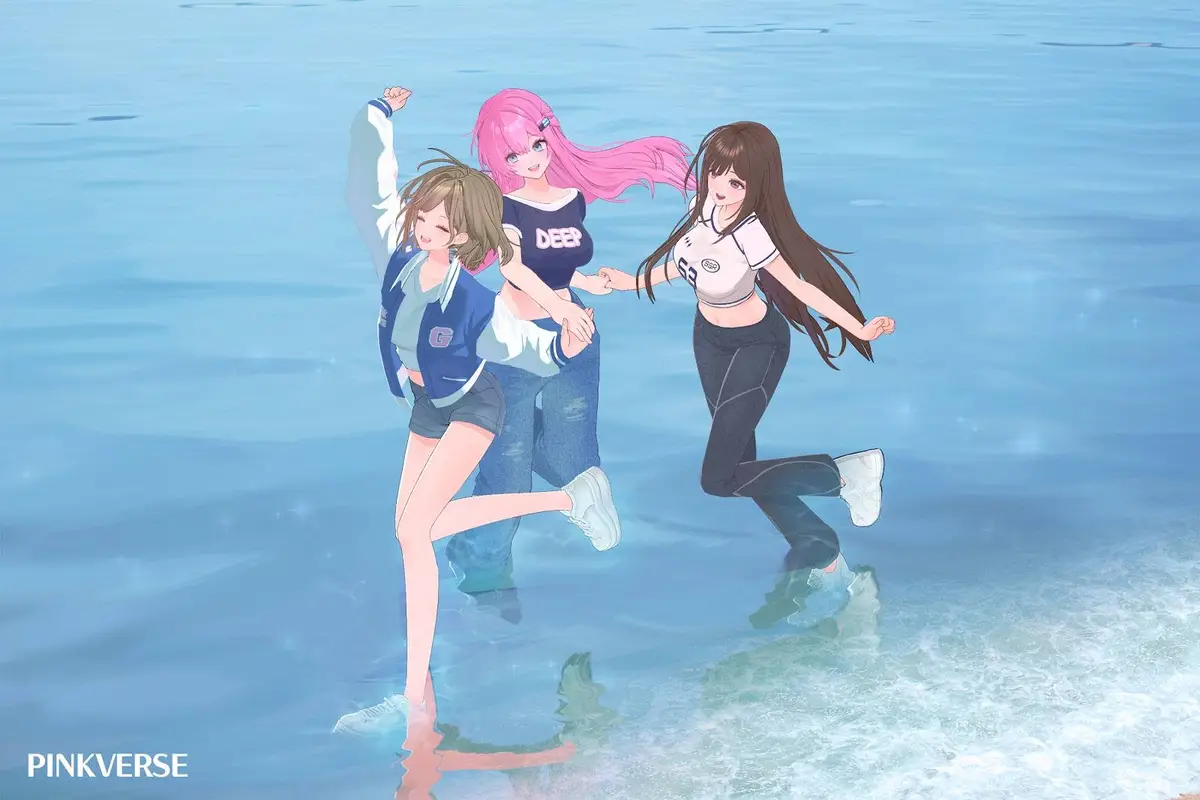 PINKVERSE members are Hannah, Ruri, and Gina.