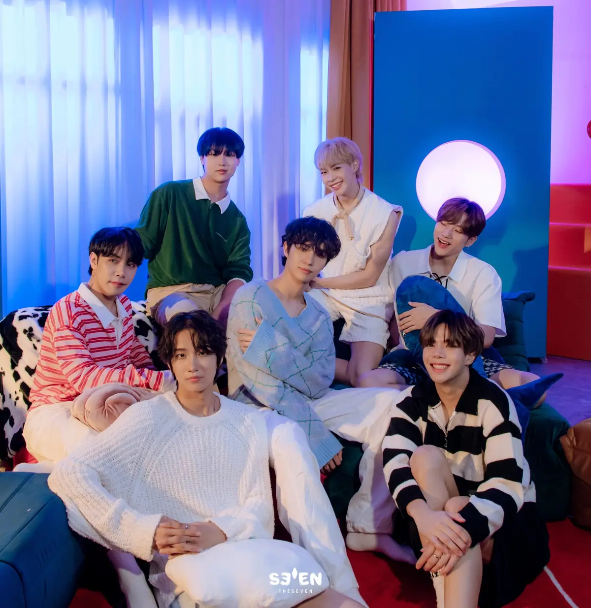 THE7 members are Opp, Pa, Yongkwon, Yoyo, Yunmin, Woochul, and Peanut.