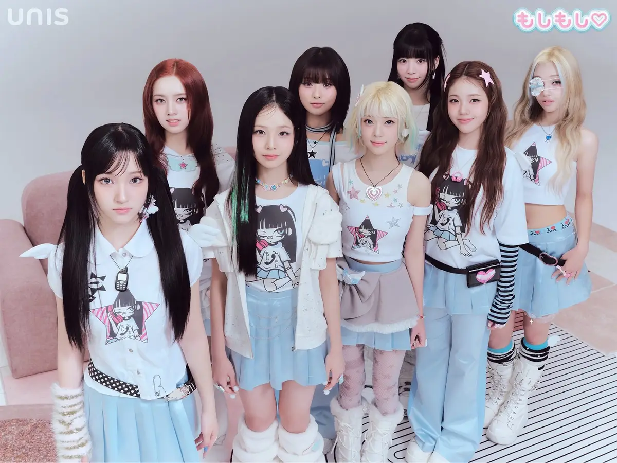 UNIS members are Hyeonju, Nana, Gehlee, Kotoko, Yunha, Elisia, Yoona, and Seowon.