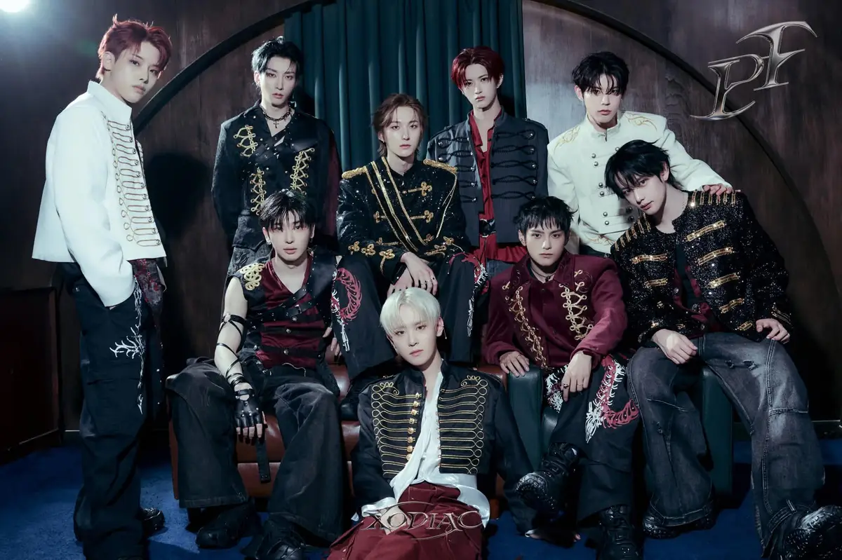XODIAC members are Lex, Hyunsik, Zayyan, Beomsoo, Wain, Gyumin, Sing, Davin, and Leo.
